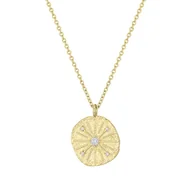 Naszyjniki - Złoty naszyjnik damski z okrągłym medalionem i cyrkoniami na łańcuszku stal szlachetna - Manoki - miniaturka - grafika 1