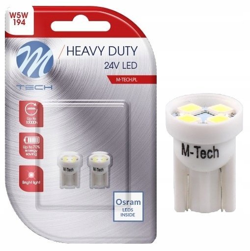 2x Żarówka W5w Led Osram M-tech T10 Dioda Biała 24v Tir