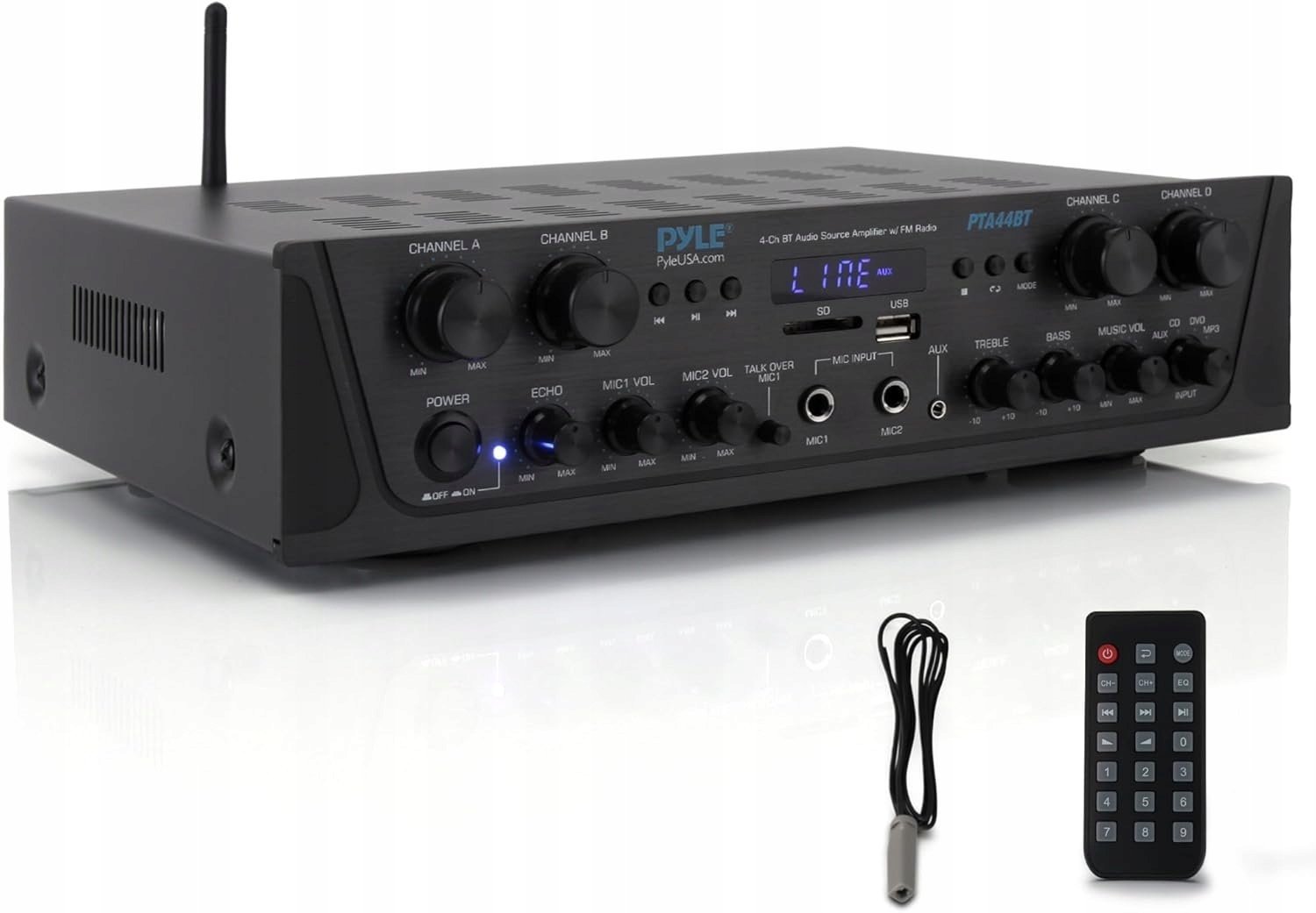Bitmat Pyle Wzmacniacz Stereo Bluetooth 500W 4-kanałowy USB AUX FM RCA czarny