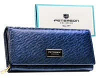 Portfele - Duży portfel damski skórzany granatowy PETERSON rozbudowany na zatrzask klasyczny karty gotówka rfid stop - miniaturka - grafika 1