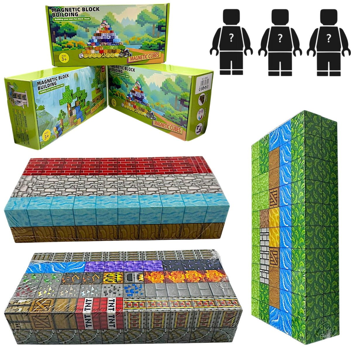 Klocki Magnetyczne Minecraft 300 Klocków + 3 Figurki