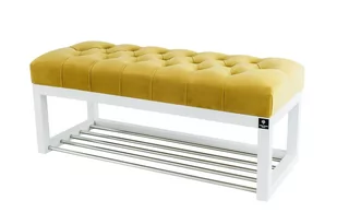 Ławka na buty 195cm EMRAWOOD drewno lite kolor biały siedzisko pikowane kolor żółty - Ławki do przedpokoju Ławka na buty 195cm EMRAWOOD drewno lite kolor biały siedzisko pikowane kolor żółty - Ławki do przedpokoju - miniaturka - grafika 1