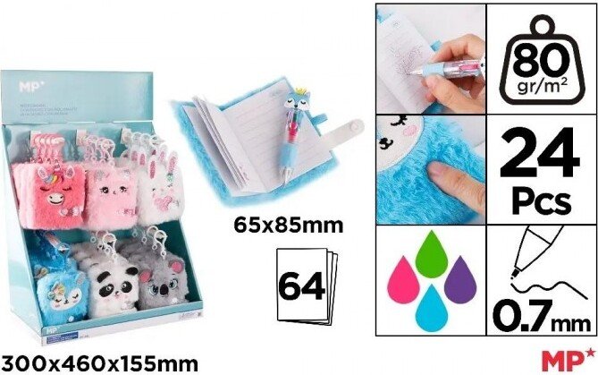 Pluszowy notes z długopisem Mini 4w1 (24szt)