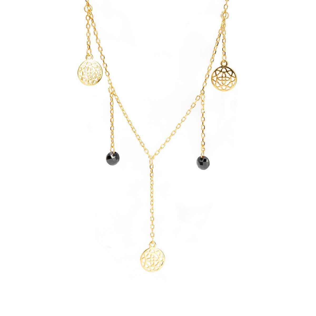 Srebrna pozłacana celebrytka 925 Koła Ażur Onyks