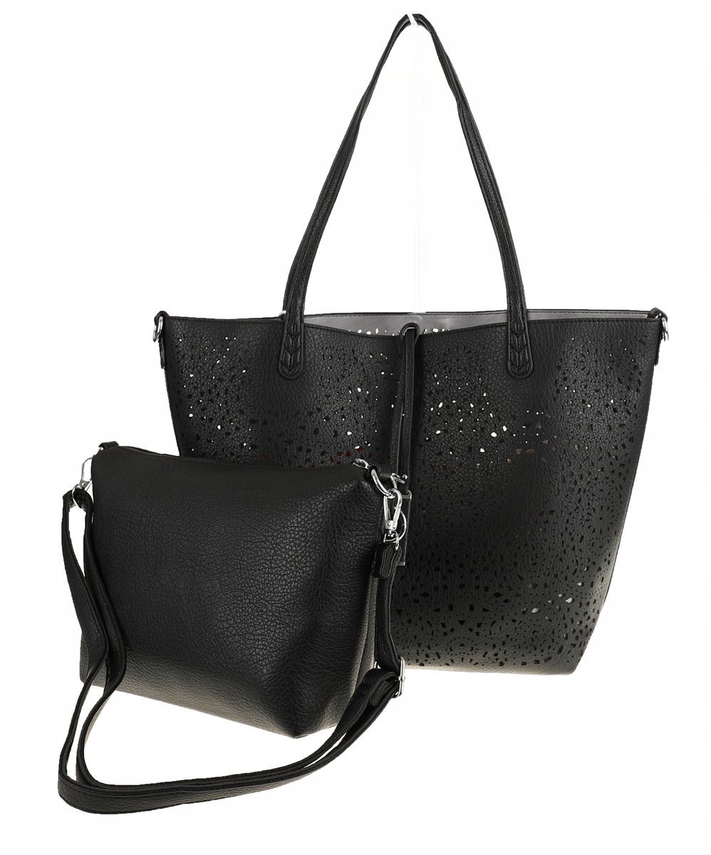 ANDREA MASSI Torebka Damska Ażurowa 2w1 Shopper na Ramię HJ867 Black