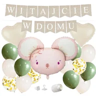 Balony i akcesoria - ZESTAW balonów WITAJCIE W DOMU - boho - oliwka + myszka WITAJ boho powitanie dziecka - miniaturka - grafika 1