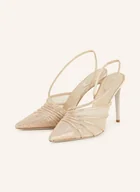 Czółenka - Rene Caovilla Czółenka Z Odkrytą Piętą Z Ozdobnymi Kamykami beige - miniaturka - grafika 1