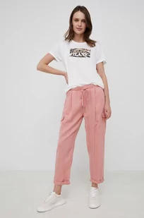 Pepe Jeans spodnie damskie kolor różowy fason cargo high waist - Spodnie damskie - miniaturka - grafika 1