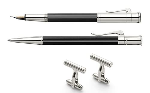 Graf von Faber-Castell 145556 – pióro wieczne i zestaw długopisów Classic heban, w zestawie spinki do mankietów i drewniane pudełko
