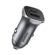 Ładowarki samochodowe - Ugreen ładowarka samochodowa USB Typ C / USB 24W Power Delivery Quick Charge szary (30780) - miniaturka - grafika 1
