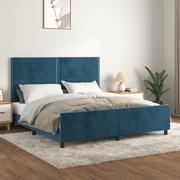 Łóżka - Lumarko Rama łóżka z zagłówkiem, ciemnoniebieska, 180x200 cm, aksamitna - miniaturka - grafika 1