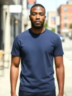 Koszulki męskie - T-shirt z bawełny czesanej granatowy 3XL - miniaturka - grafika 1