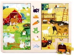 Brimarex Top Bright Gra i puzzle drewniane Na wsi 2 x 8 elementów - Puzzle - miniaturka - grafika 1