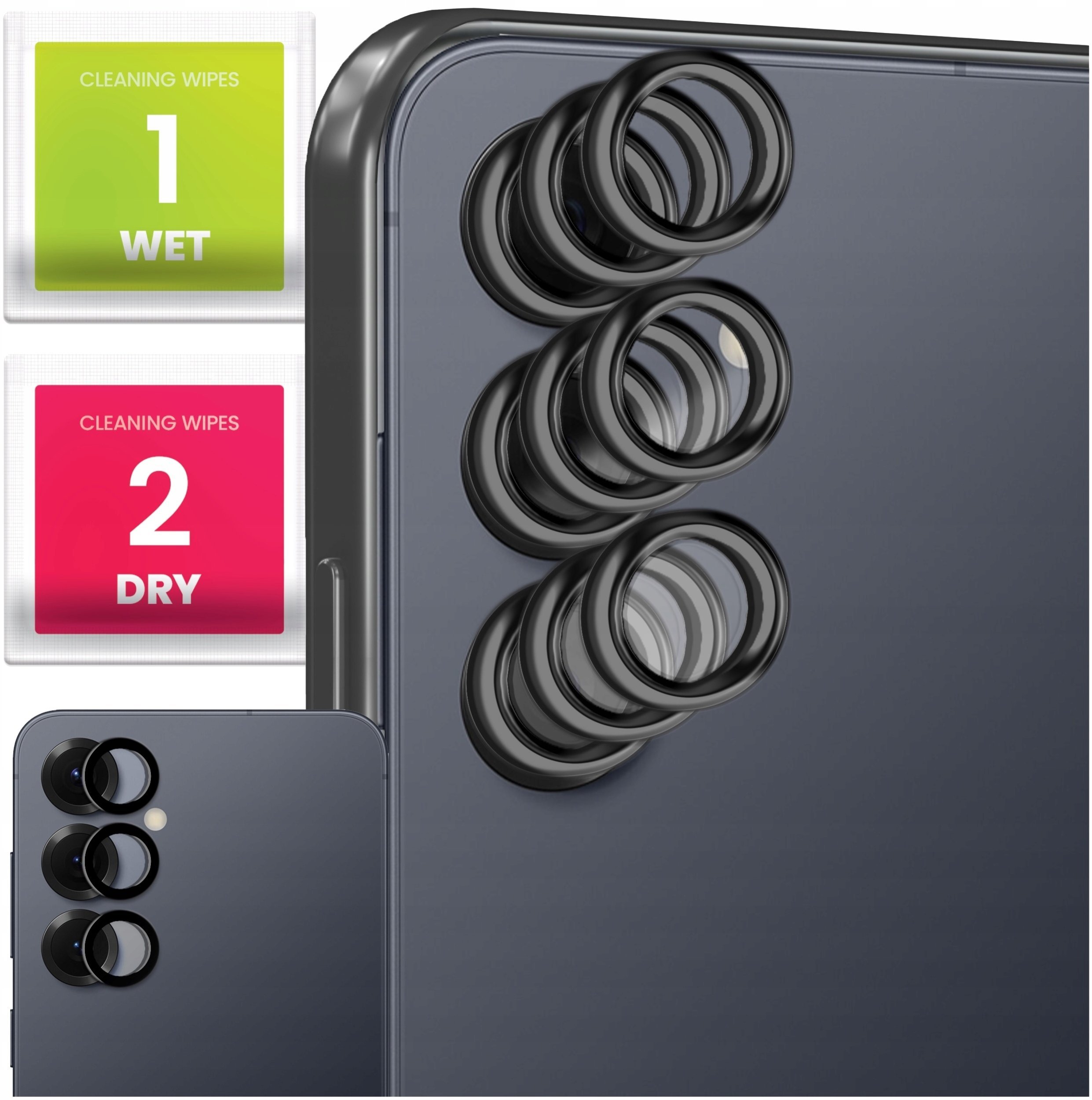 9x Szkło Na Aparat Do Samsung Galaxy S25 Plus Na Obiektywy, Czarne, 9H