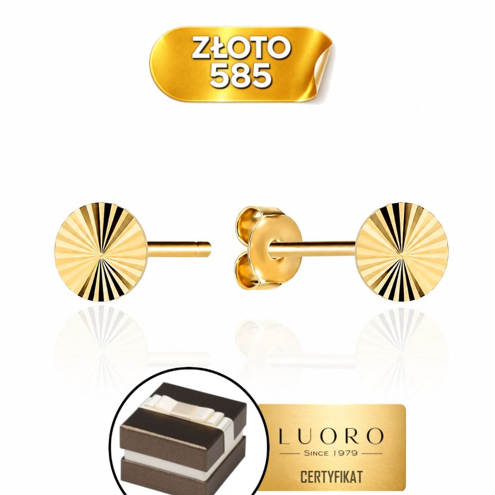 KOLCZYKI ZŁOTE 585 14K MAŁE KÓŁKA DIAMENTOWANE SZTYFT PREZENT 0,4 CM