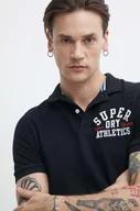 Koszulki męskie - Superdry polo bawełniane kolor czarny z aplikacją - miniaturka - grafika 1