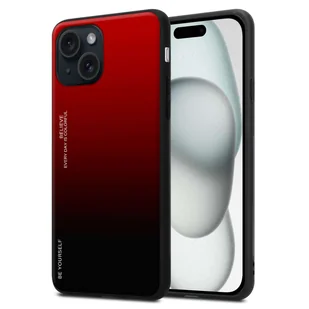 Etui Cadorabo do Apple iPhone 15 w kolorze CZERWONYM - CZARNYM Dwukolorowe etui ochronne wykonane ze szkła hartowanego i silikonowej nakładki z TPU na telefon komórkowy - Etui i futerały do telefonów - miniaturka - grafika 1