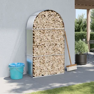 vidaXL Stojak na drewno, srebrny, 120x45x210 cm, stal galwanizowana - Wózki magazynowe - miniaturka - grafika 1