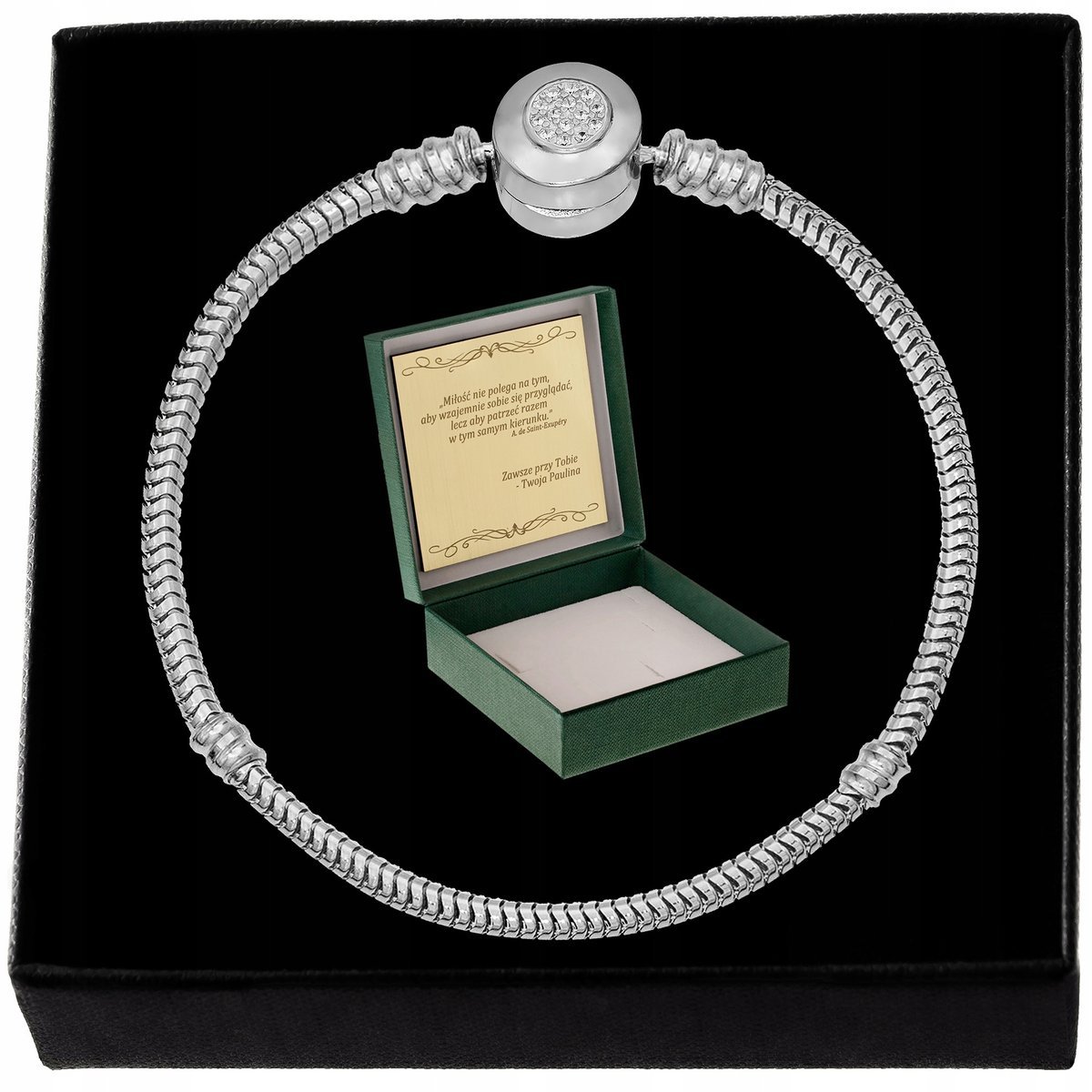 Piękna Srebrna Bransoletka Damska 925 Rodowana Z Cyrkoniami Prezent+Grawer