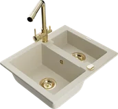 Zlewozmywaki z baterią - Mexen Carlos zlewozmywak granitowy 1,5-komorowy z baterią kuchenną Duero, beżowy - 6518-69-671600-50 - miniaturka - grafika 1