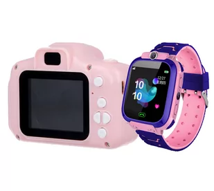 Zestaw dla dzieci kamera aparat Forever Smile SKC-100 + zegarek smartwatch Q12 różowy - Zabawki interaktywne dla dzieci - miniaturka - grafika 1