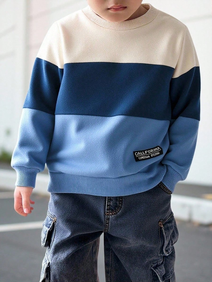 SHEIN BLUZA DZIECIĘCA W PASKI NIEBIESKO-BEŻOWA Z NASZYWKĄ 104-110 11KA