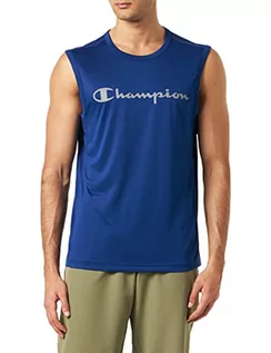 Koszulki sportowe męskie - Champion Męski sportowy C-Sport szybkoschnący mikromesh metaliczne logo S/L tank top, niebieski (college), M - grafika 1