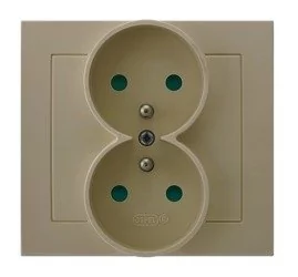 Ospel Kier Gniazdo Podwójne z uziemieniem 16A/250~, IP20 Beżowy - GP-2WZP/01 - Gniazdka elektryczne - miniaturka - grafika 1
