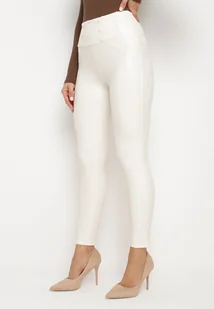 Białe Legginsy z Ekoskóry Ocieplane z Efektem Push-Up Labrisa - Legginsy - miniaturka - grafika 1