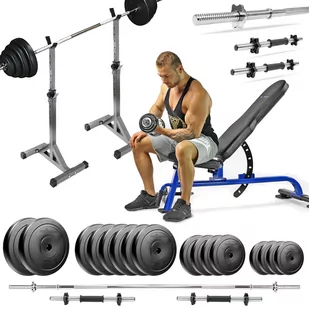 Zestaw Do Ćwiczeń Siłowych 109Kg Z Ławką Treningową Tb1054, Stojakami, Sztangą / Gryfem Prostym 180 Cm, Obciążeniem 65Kg I Hantlami - Ławki treningowe - miniaturka - grafika 1