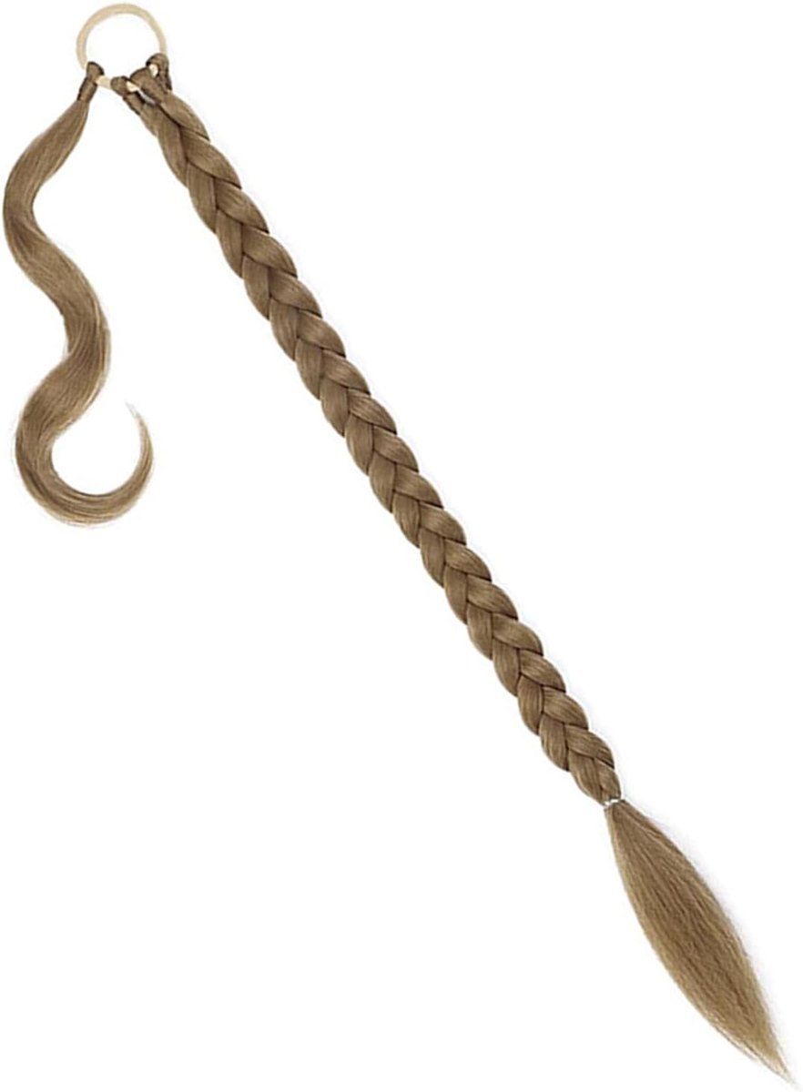 Dopinki do przedłużania włosów, koński ogon, gumka do włosów, 66 cm, naturalne sztuczne włosy, warkocze, popielaty blond, treska do warkoczy (ciemny..