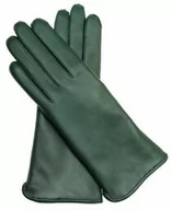Rękawiczki - Zielone rękawiczki skórzane, butelkowa zieleń z czarną lamówką - miniaturka - grafika 1