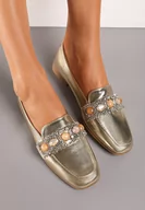 Mokasyny damskie - Złote Mokasyny z Cyrkoniami i Perełkami na Klamerce Sybilla - miniaturka - grafika 1