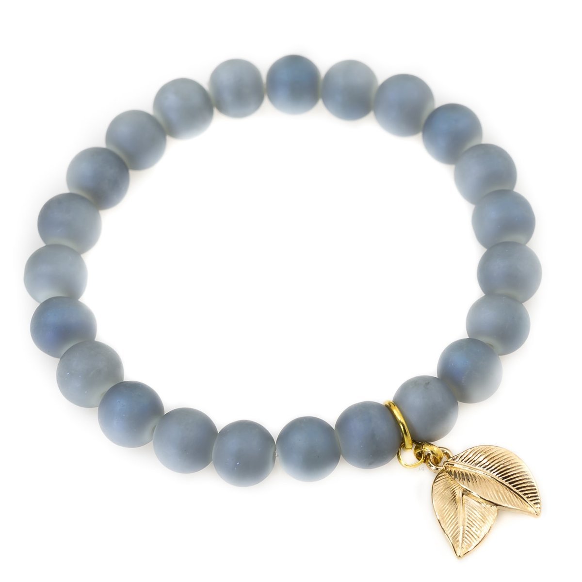 Bransoletka elastyczna rozmiar S listki szaro-niebieska / JG. Projekt