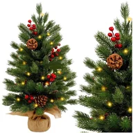 Oświetlenie świąteczne - Choinka Ozdobna Dekoracyjna Sztuczna Czerwona Jarzębina Lampki LED 60 x 20 cm - miniaturka - grafika 1