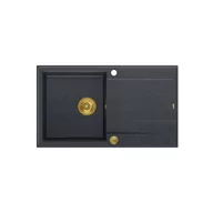 Zlewozmywaki - QUADRON Zlewozmywak EVAN 111 czarny, elementy złote, k.pneum. HCQE8650U8_PVDG1_P2O0 - miniaturka - grafika 1