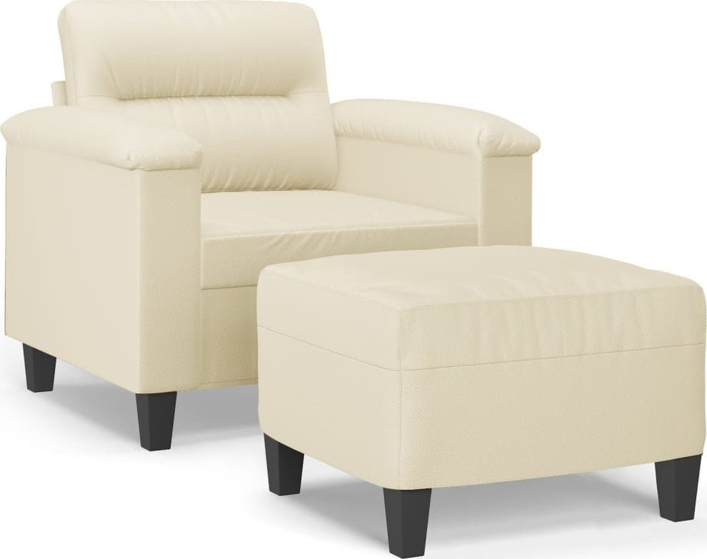 Fotel z podnóżkiem, kremowy, 60 cm, sztuczna skóra