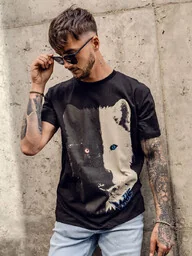 Czarny bawełniany t-shirt męski z nadrukiem Bolf 14800A - Koszulki męskie - miniaturka - grafika 1