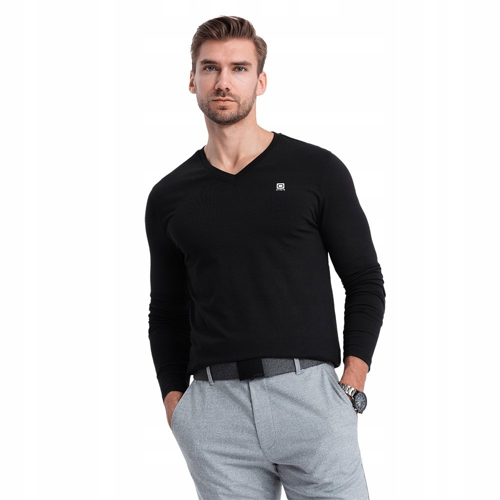 Longsleeve męski V-NECK czarny V3 OM-LSCL-0110 M