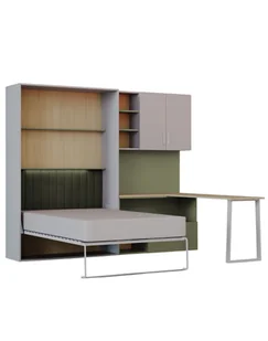 Flexi Bed Lumi – półkotapczan z biurkiem kaszmir i zielony oliwka - Krzesełka i taborety dla dzieci - miniaturka - grafika 1