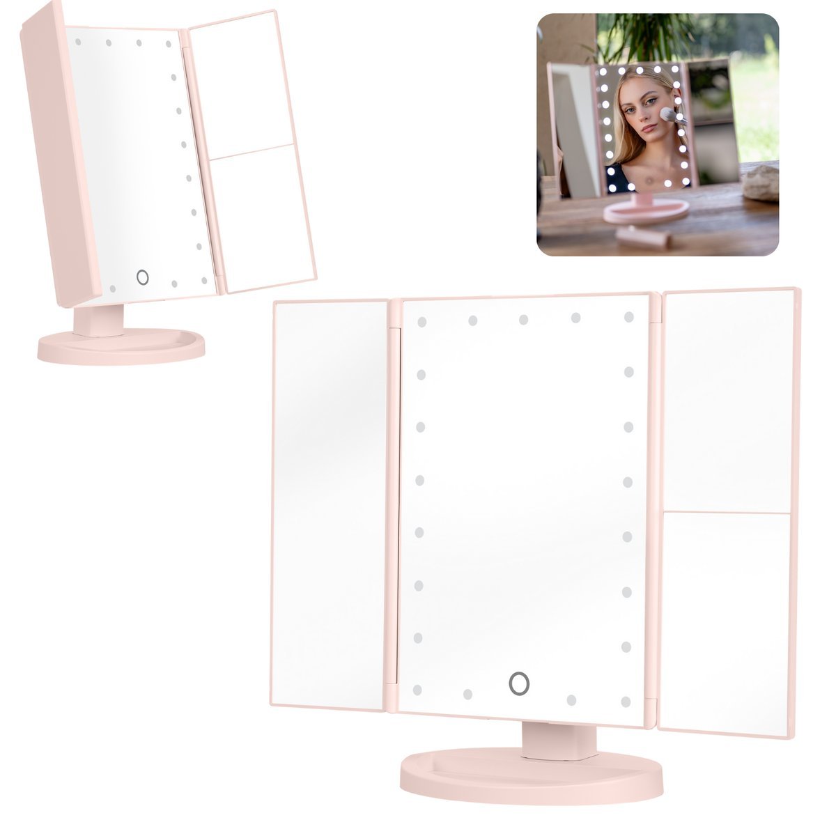 Lusterko do makijażu Humanas HS-ML04 z podświetleniem LED - różowe