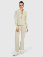 Spodnie sportowe damskie - 4F Spodnie treningowe szybkoschnące z prostymi nogawkami damskie - beżowe L - miniaturka - grafika 1