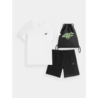 Torby sportowe - Zestaw, Koszulka, spodenki, worek Jr 4F 4FJAW22TAPSM010 (kolor Biały. Czarny) - miniaturka - grafika 1