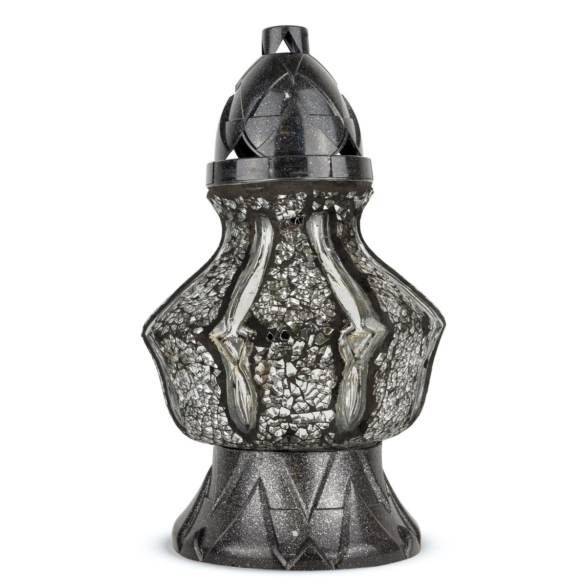 Znicz Kapliczka Znicz Ceramiczny na Grób Artystyczny Witraż 30 cm Czarny