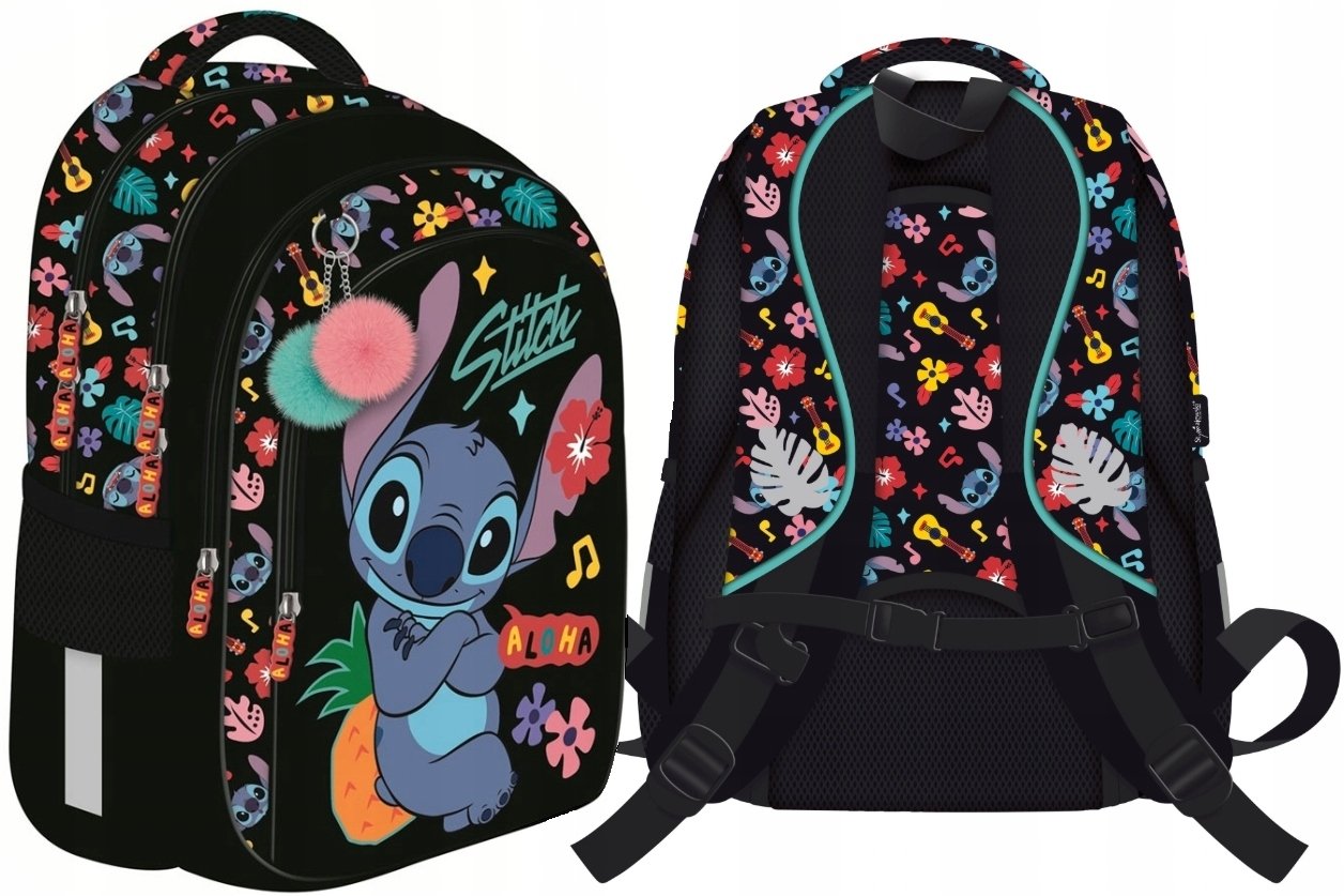 Plecak szkolny Stitch Black Aloha wodoodporny 4 komorowy 22 l St.Majewski