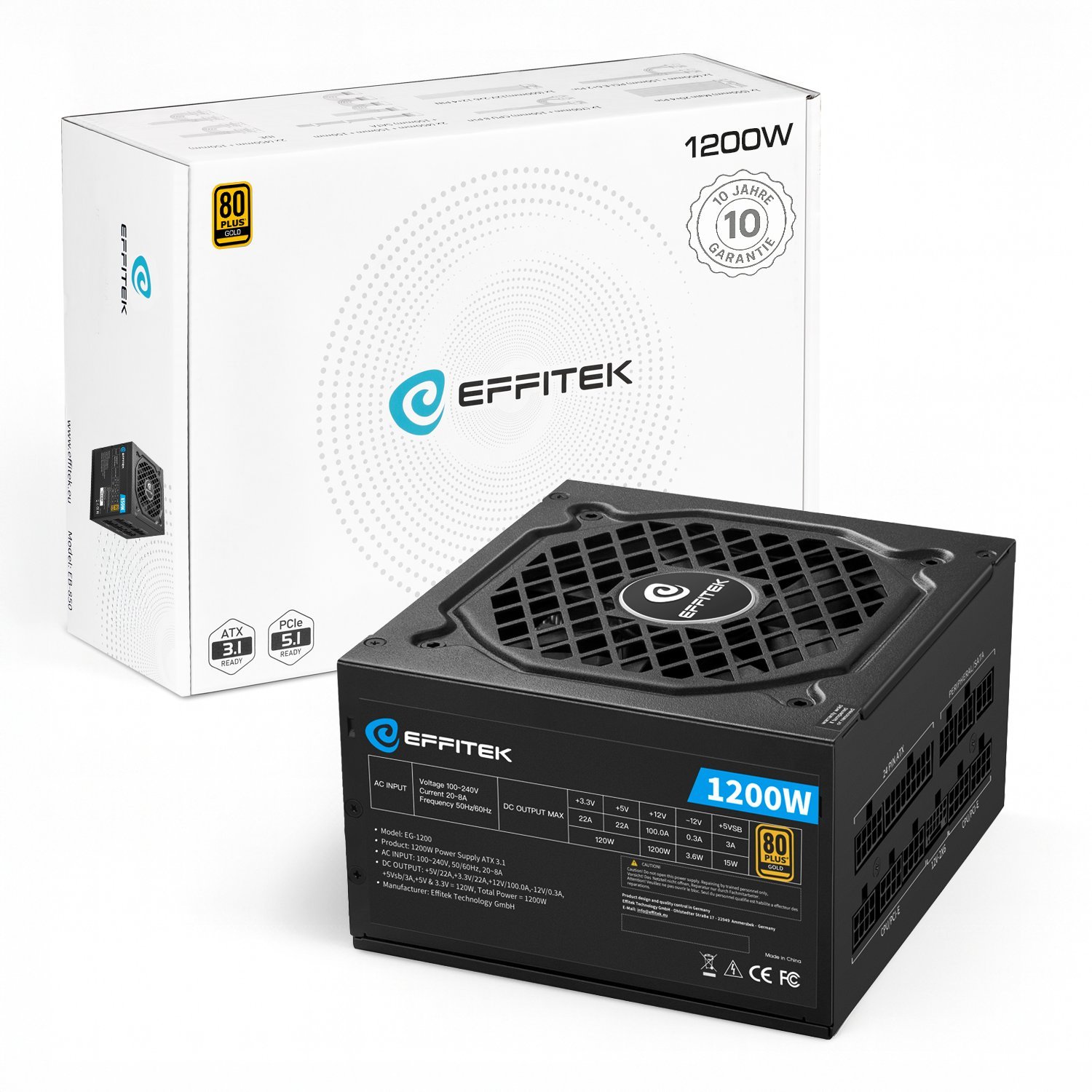 Zasilacz EFFITEK Zasilacz 1200W Gold ATX 3.1, PCI 5.1 Modułowy kabel EG-1200