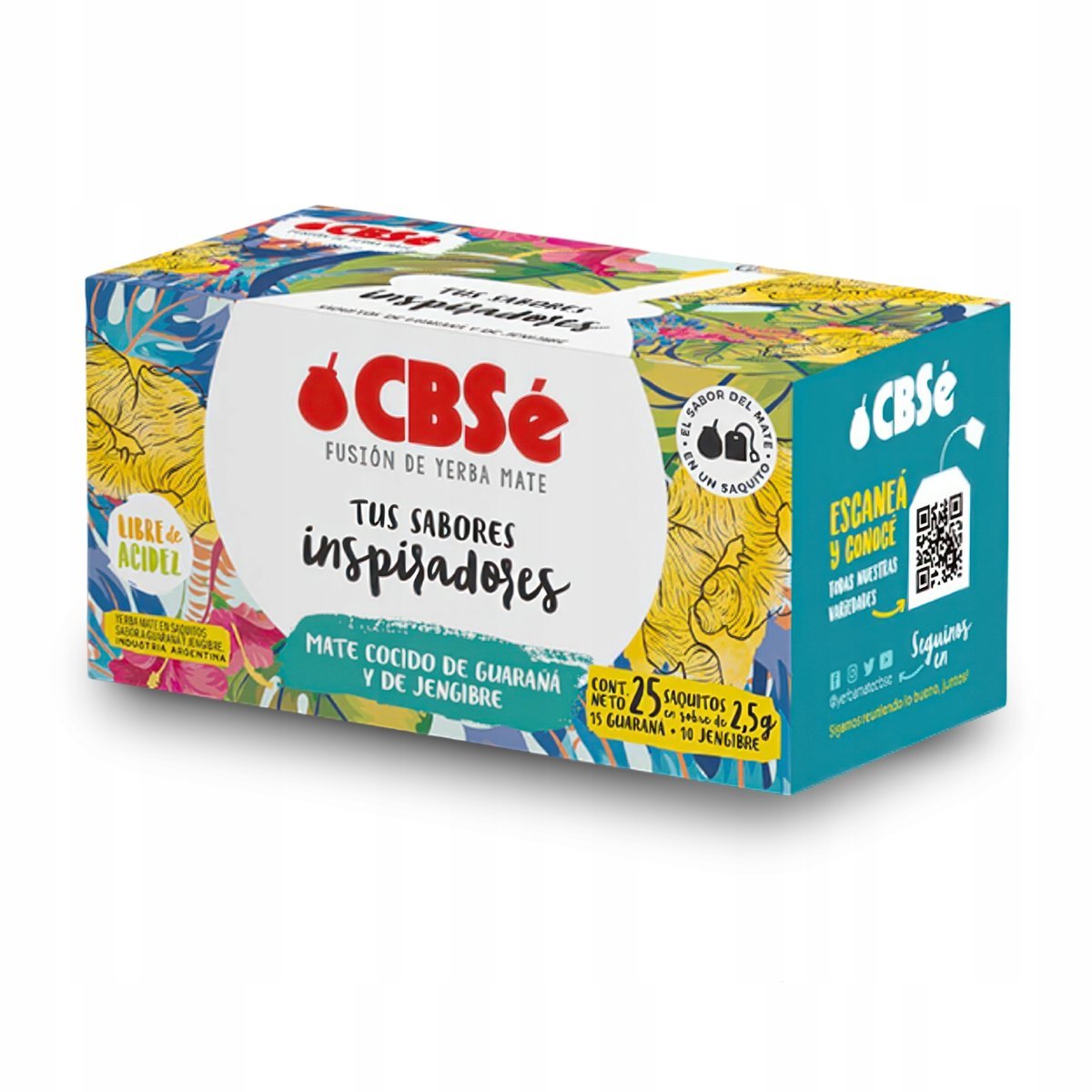 Yerba Mate CBSe de Guarana Y Jengibre Cocido - Ekspresowe Saszetki 62,5 g