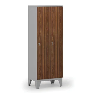 Drewniana szafa ubraniowa, obniżona, 2-drzwiowa, 1660 x 600 x 400 mm, zamek cylindryczny, szary/orzech - Szafki BHP - miniaturka - grafika 1