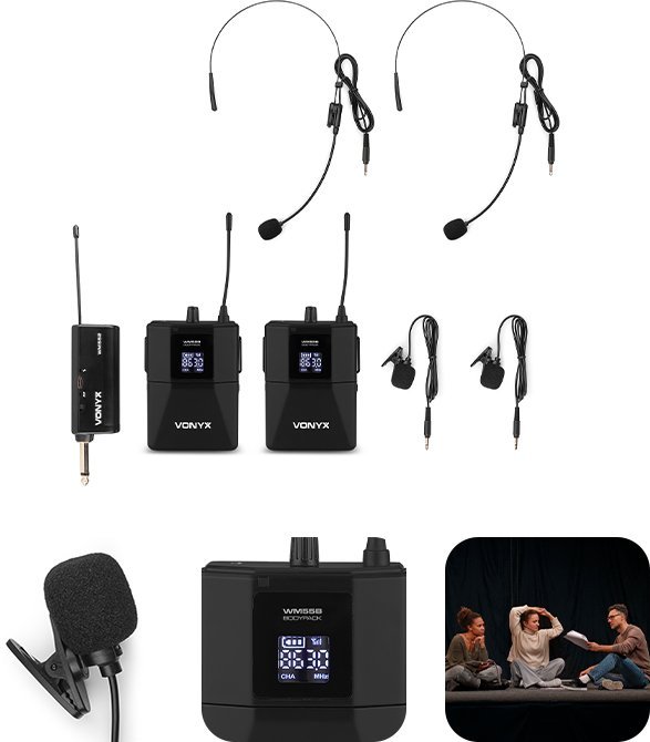 Zestaw Bezprzewodowych mikrofonów Bodypack P&P UHF WM552B Vonyx one size
