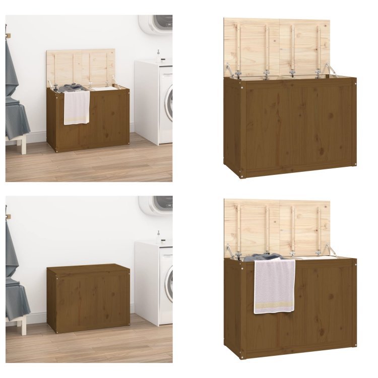 vidaXL Skrzynia na pranie miodowy brąz 88,5x44x66 cm lite drewno sosnowe - Skrzynia na pranie - Skrzynia na pranie - Skrzynia na pranie - Kosz na pranie